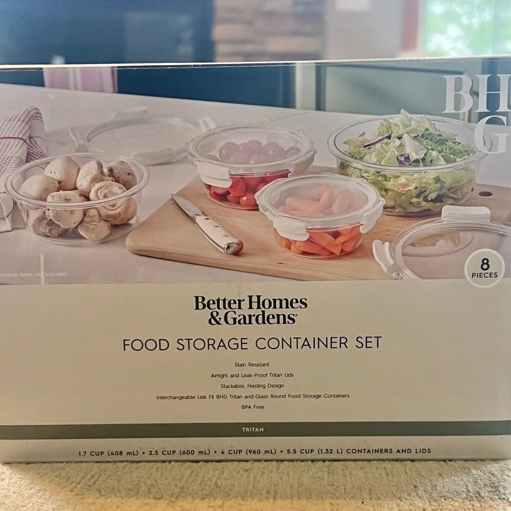 Better Homes & Gardens 8 pc Tritan Food Storage Glass Container Set Clear NEW